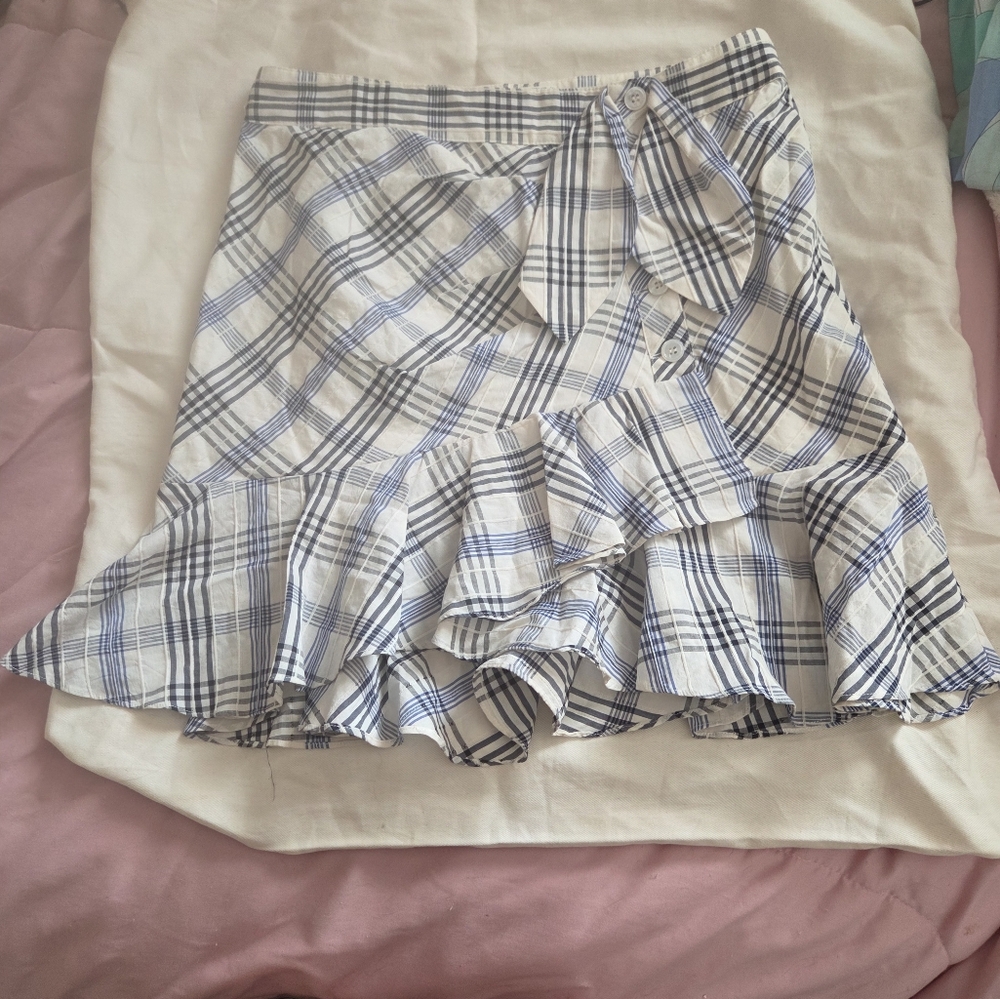 Veronica Beard White and Blue Mini Skater Skirt